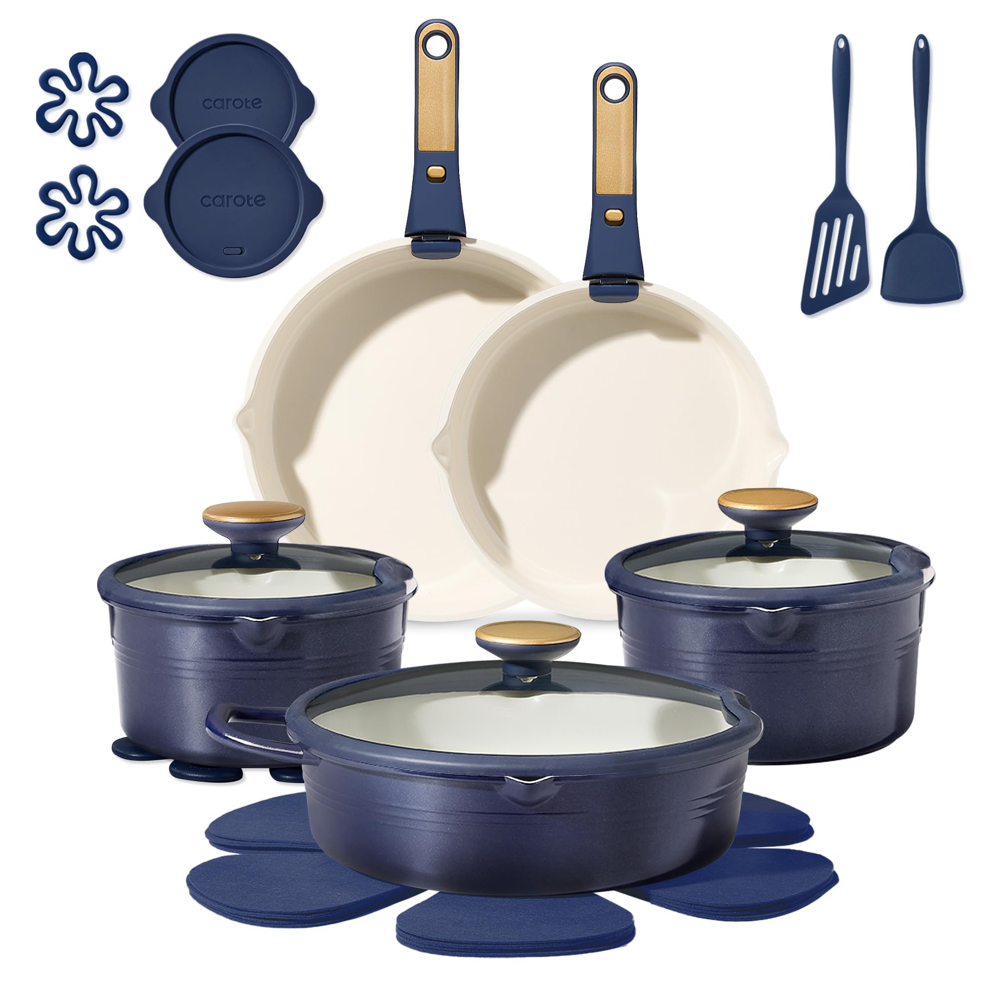 Photo 1 of ** used** CAROTE 20Pcs Titanium Cookware Set, Pots and Pans Set Non Stick, Kitchen Cooking Set with Detachable Handle, Non Toxic Induction Cookware, Dishwasher/Oven Safe?Blue