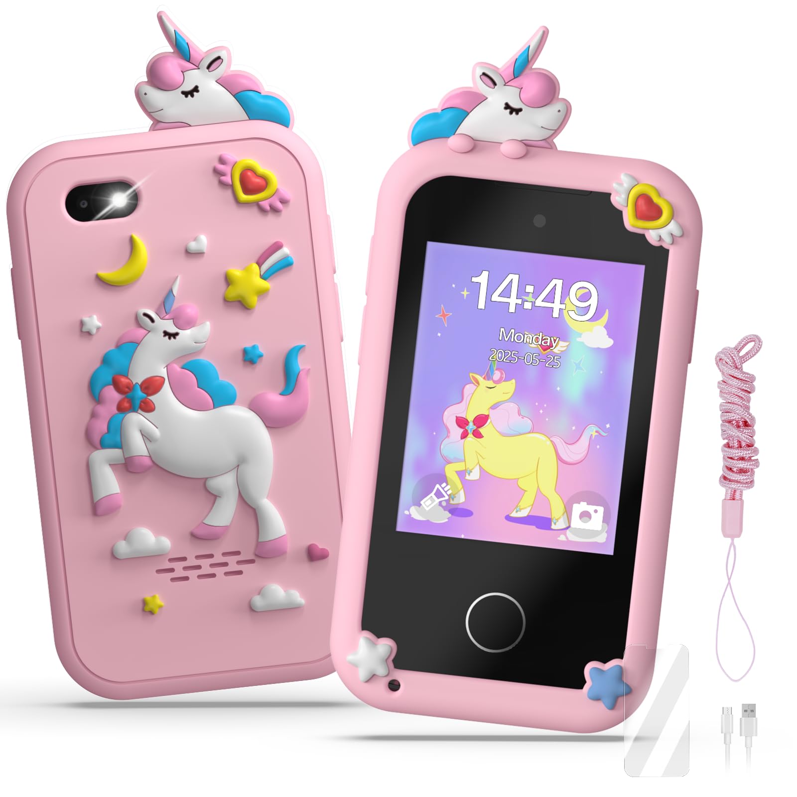 Photo 1 of Kids Smart Phone Toys for Girls,Christmas Birthday Gifts for Girls Age 3-10 Kids Cell Phone Toys with 2.8" Touchscreen 20 Learning Games Dual Camera Music Player, 8G SD Card