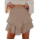 Aoudery Flowy Shorts for Women Casual Boho Ruffle Tiered Skorts High Waist Mini Skirts Golf Tennis Crochet Shorts