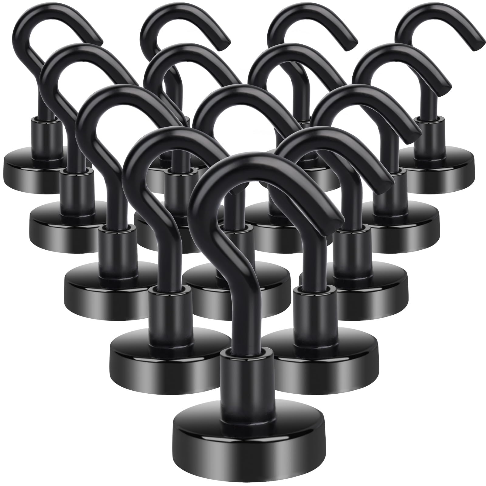 MIN CI 14pcs Magnetic Hooks Extra Strong, 16 mm Black Magnets Strong Tensile Force 10 kg Neodymium Magnets Extra Strong Round Magnets Magnetic Hook for Garage Grill Ceiling Towel Eyelet Magnet