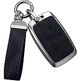 YO&YOYE Compatible with Land Rover Key Fob Cover with Keychain Leather Key Case Protector for Range Rover Evoque Sport Velar Land Rover Discovery Jaguar F-Pace F-Type XE XEL XF XFL XJ (Model1, Black)