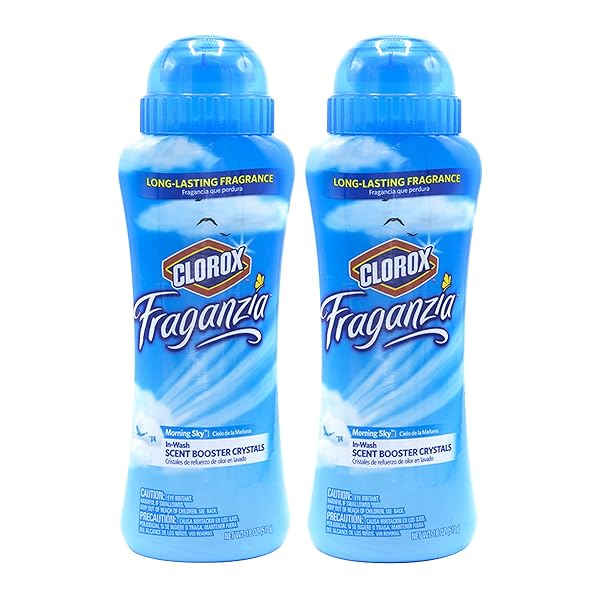 CLOROX FRAGANZIA LAUNDRY SCENT BOOSTER CRYSTALS IN MORNING SKY SCENT – SCENTED IN-WASH FRESHENER BEADS FOR FRESH, CLEAN, GREAT SMELLING CLOTHES AND LINENS, 18 OZ – 2 PACK