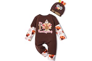 AGAPENG My First Thanksgiving Baby Boy Outfit Turkey One Piece Romper Long Sleeve Onesie Fall Winter Outfit with Cute Hat