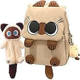 knictto Cute Cartoon Siamese Cat Backpack with Chic Case and Pendant Y2K Ita Bag Kawaii Large Capacity Mochila De Gift (2Pcs (Khaki + Case))
