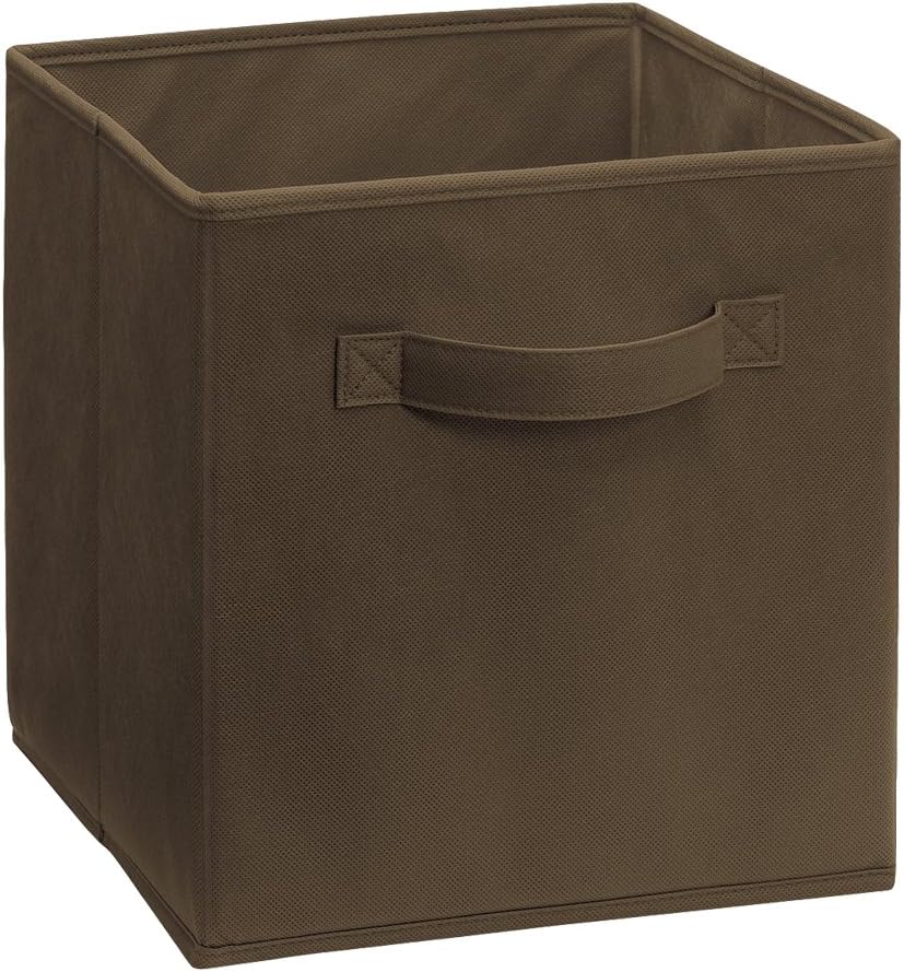 Amoyeric Square Folding Toy Cube Canvas Fabric Storage Boxes 31 x 31 x 31 cm Large (Brown)