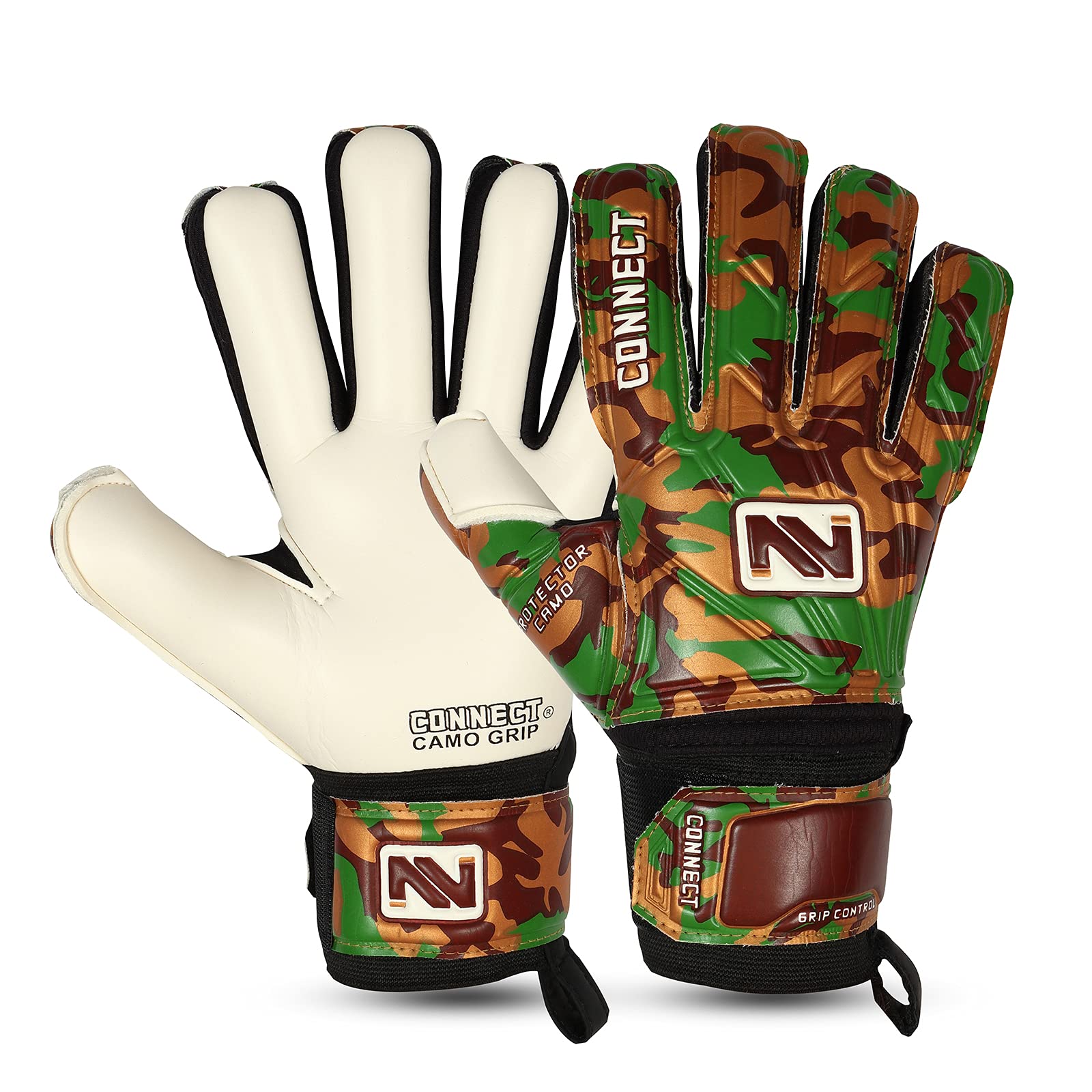CONNECT Goalkeeper/Goalie Gloves Extreme Grip for Kids, Youth & Adult, Finger Support, Soccer Gloves for Boys, Girls & Junior Keepers Football Gloves for Training, Size 4/5/6/7 (GOLD, 5)