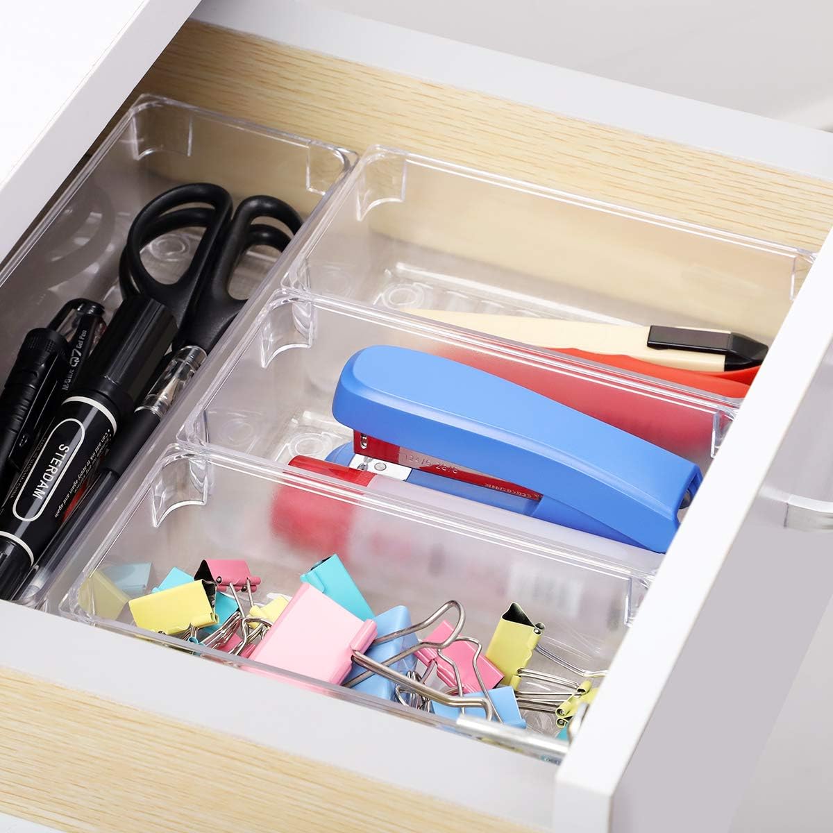 Kootek 9 Pcs Desk Drawer Organizer Trays 4-Size Bathroom Drawer Tray Dividers Plastic Vanity Organizers Storage Bins for Makeup Dresser Kitchen Office: Kitchen & Dining