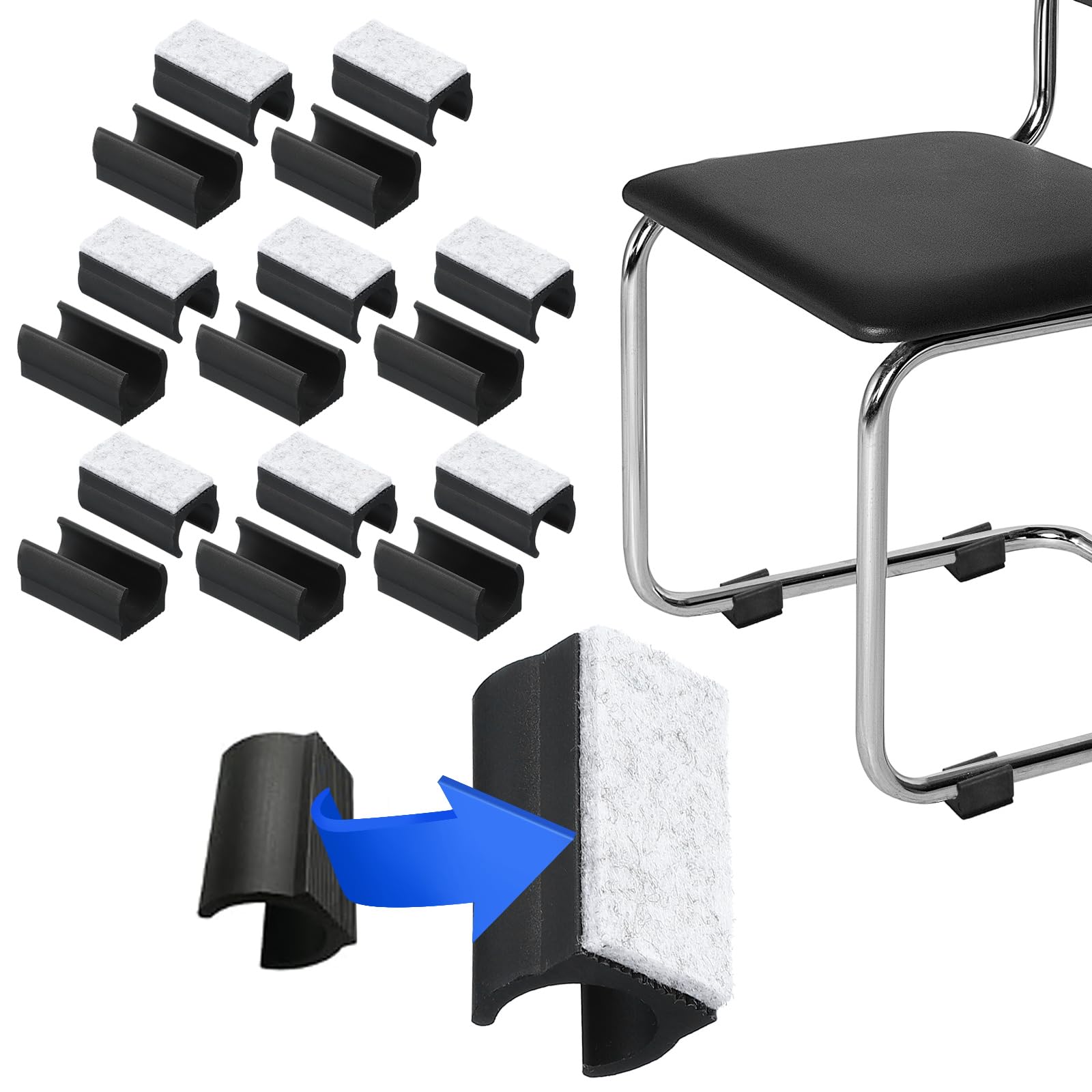 PATIKIL Rectangle U Shaped Chair Leg Tips Caps with Felt Pads, 16 Pack Slide Smoothly Furniture Feet Floor No Scratches No Noise Protectors Protect Hardwood Floors Fit Dia 19 mm Leg, Gray