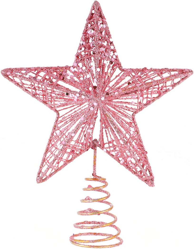 Tree Toppers - KESYOO Chritmas Glitter Star Tree Topper Exquisite Iron Star Tree Topper Ornament Metal Christmas Tree Decor for Home Bar Xmas Tree Decor(Pink)
