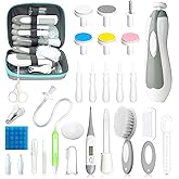 Baby Healthcare and Grooming Kit, 28 in 1 Portable Baby Essentials Kit Electric Nail Trimmer Set with Gas Relief Hair Brush Comb Nasal Aspirator for Newborn Boys Girls (Grey White)