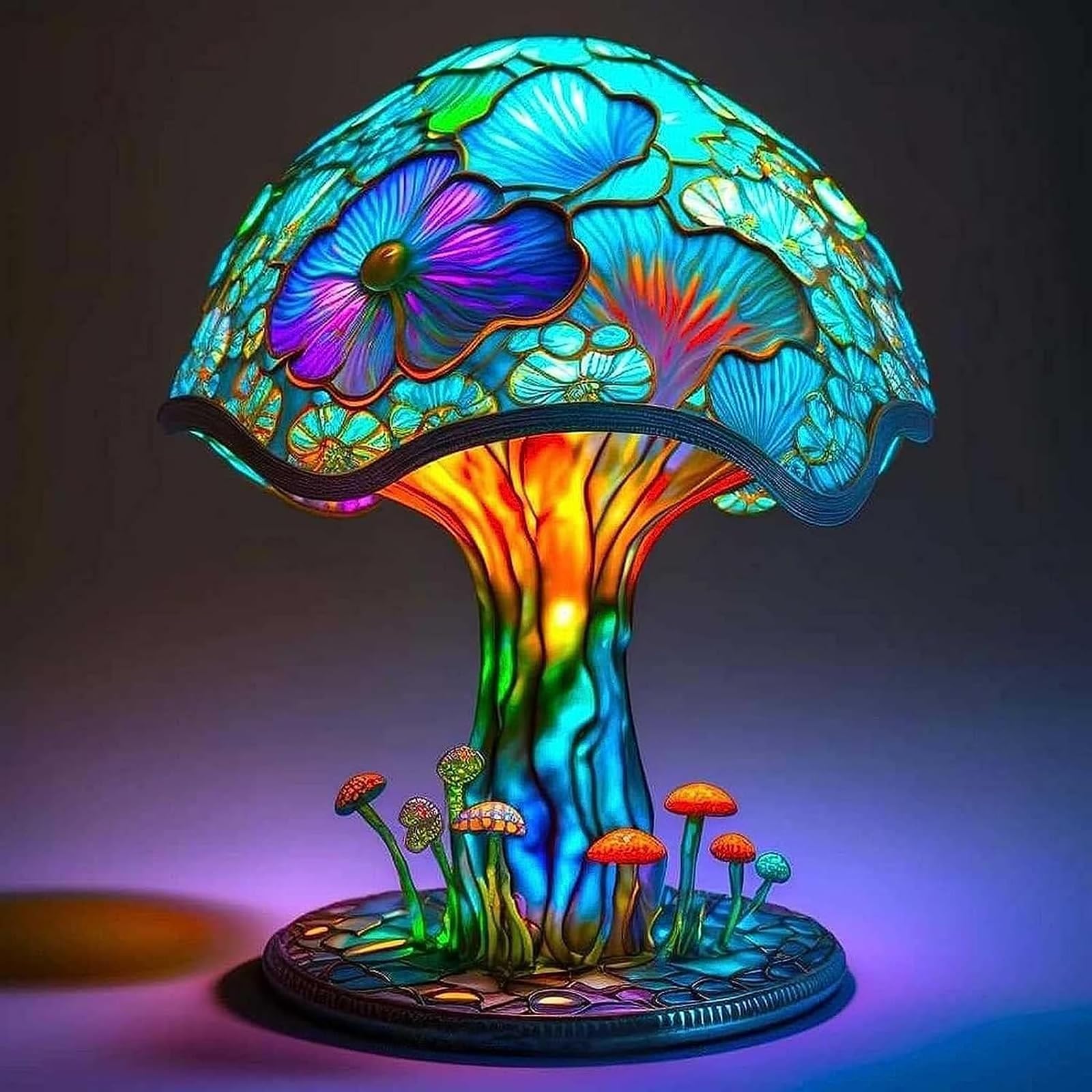 Neioaas Mushroom Lamp - Colorful Painting Mushroom Table Lamp, New Resin Plant Series Table Lamp,Vintage Mushroom Decorations Light for Bedrooms Living Room Home Office Table Patio Decor (Middle,20CM)