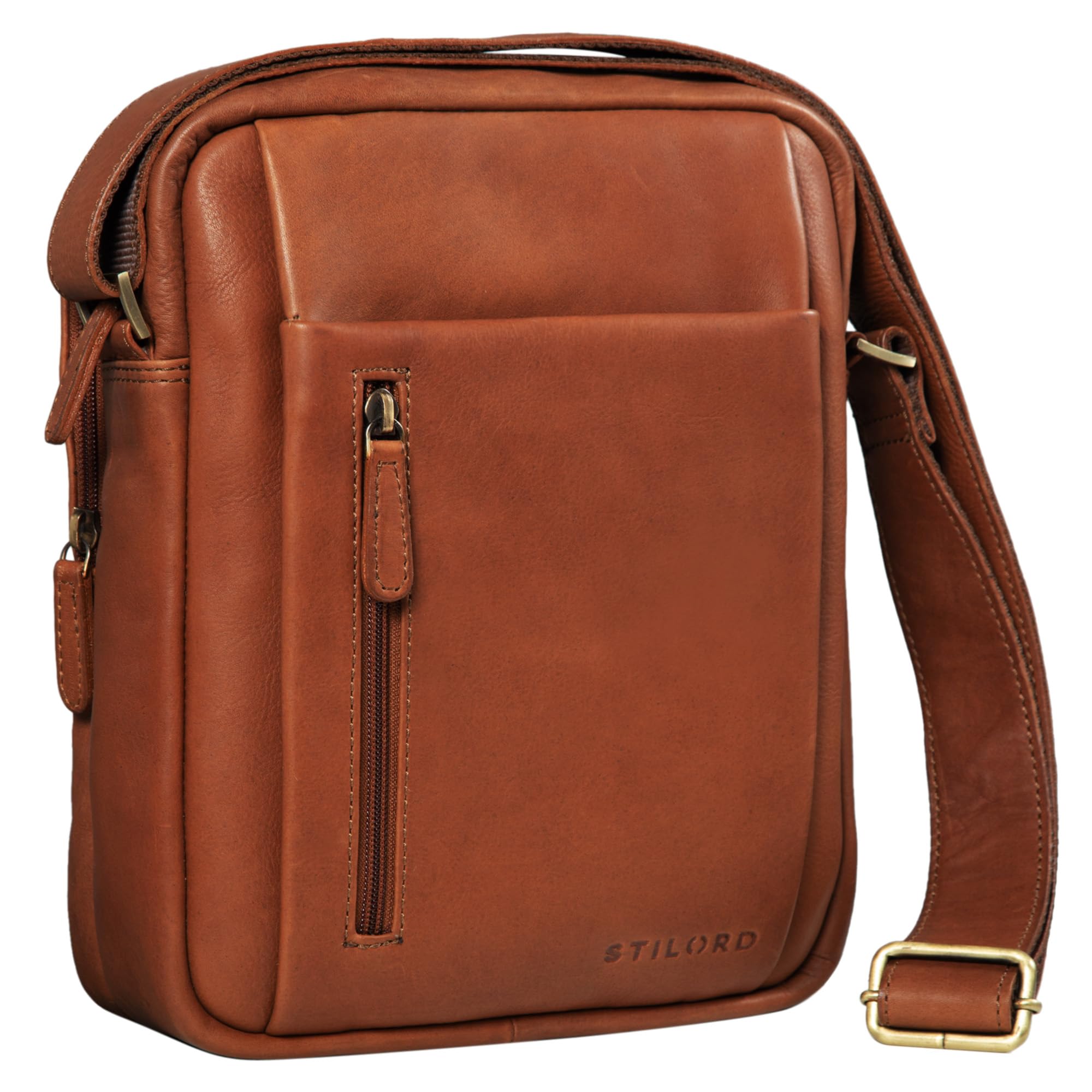 STILORD "Irving" Vintage Leather Bag Shoulder Cross Over Handbag Satcel for 10.1 Inch Tablet and iPad DIN A5 Small Messenger Bag Colour:Cognac-Brown