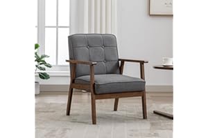 Okeysen Mid Century Modern Accent Chair, Retro Wood and Fabric Armchairs Side Chair, Lounge Reading Comfy Arm Chair for Living Room, Bedroom, Office(Grey)
