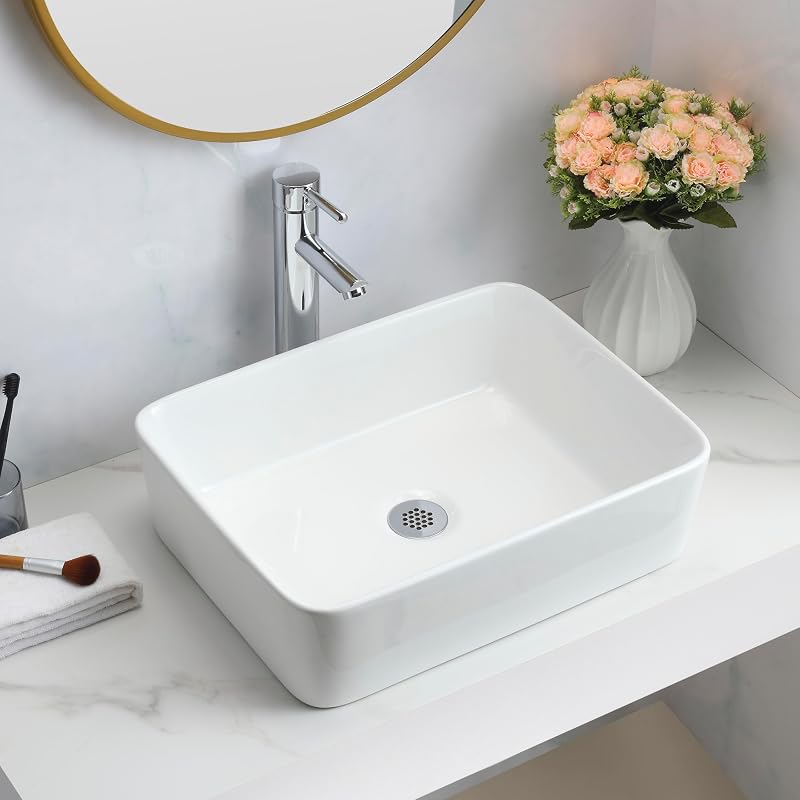 Home Supplies Ceramic Bathroom Countertop Basin Sink Rectangular + Waste