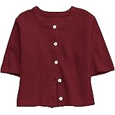 Gacaky Women's Lightweight Cardigan Sweater Short Sleeve Casual Crewneck Button Soft Knit Cardigans Sweater Tops