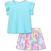 COOLTREE Toddler Girls 2-Piece Skirt Set - Ruffled Top & Ditsy Floral Print Skort Outfits for Little Girls Size 2T-8