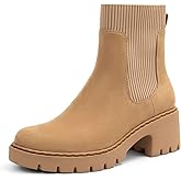AprCoco Women's Chelsea Boots Platform Elastic Zippers Chunky Heel Lug Sole Comfort Slip On Boot for Women