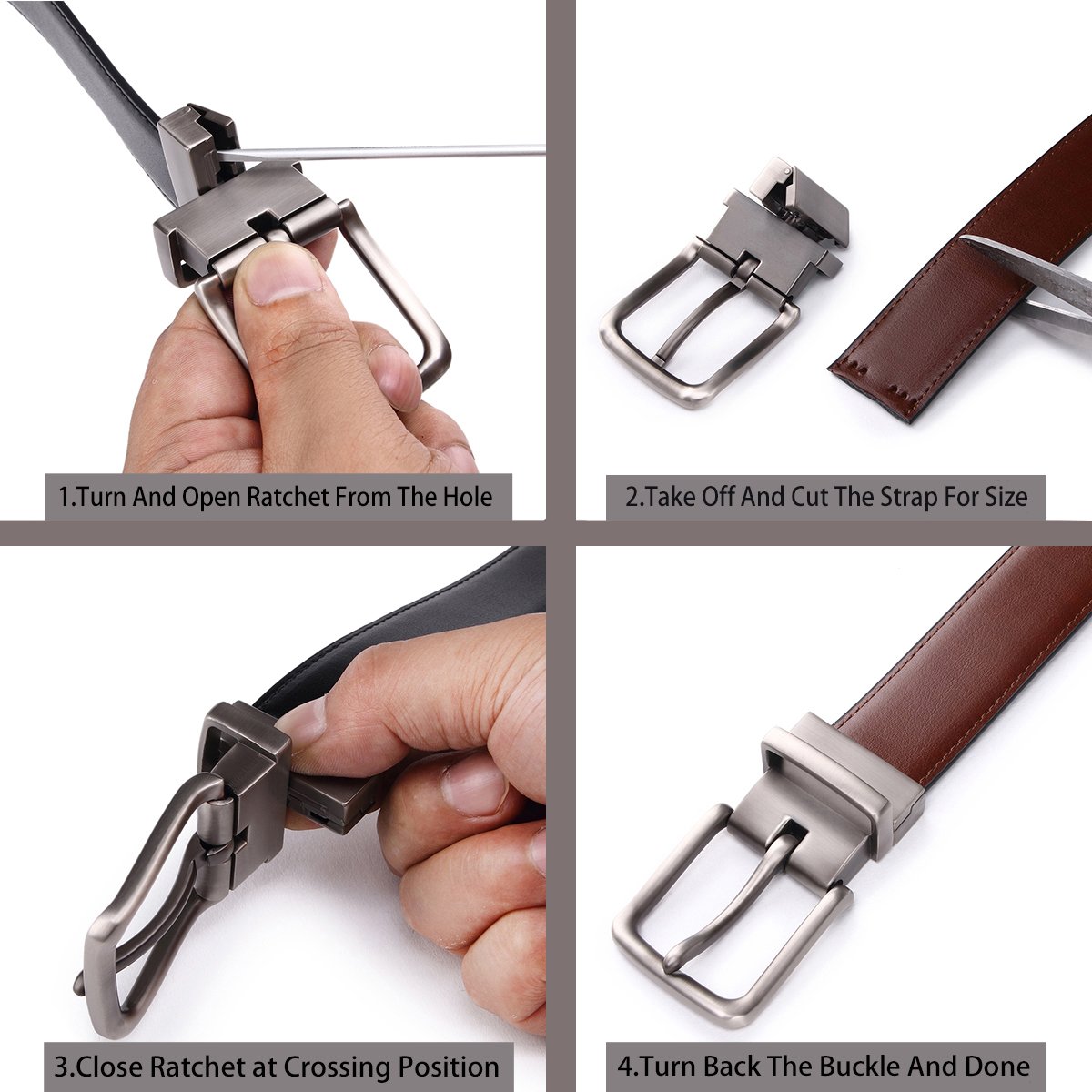thumbnail image 2 of KEMISANT Mens Ratchet Belt 2 Units, Sliding Belt For Mens Dress Casual Pant Shir 2 of 10