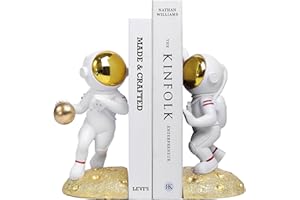 Ureymx Astronaut Bookends, Space Theme Bookends for Shelves, Unique Office Home Room Heavy Duty Bookends Decorative, Book Ends with Anti Slip for Kids Rooms Decor Boys Girl Idea Gift （Gold）