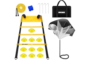 ZNCMRR Agility Ladder Speed Training Equipment Set, 20Ft Adjustable 12 Rung Workout Ladder, Running Speed Parachute and 10 Disc Cones for Football, Basketball, Baseball and Footwork Skills Training