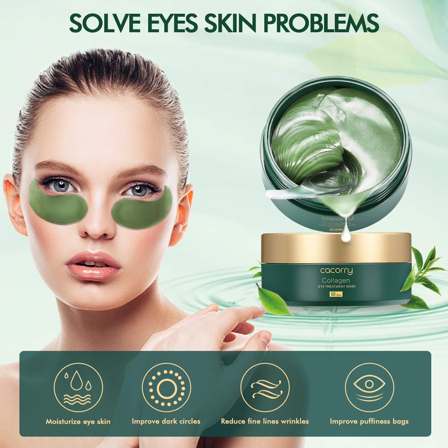 CACORRY Under Eye Patches - Under Eye Mask for Dark Circles Puffiness Bags Treatment 30 Pairs Green Tea Collagen Under Eye Gel Pads Anti Aging Wrinkles Natural Cooling Eye Pads for Puffy Eyes and dark circles : Beauty