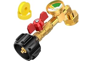 ALLOXITY Propane Refill Adapter for 1 lb. Tanks, 1lb to 20lb Elbow Propane Tank Refill Adapter with Valve & Gauge for 1 Pound Propane Bottle, Fit for Flame King/Coleman/Mr. Heater 16oz. Bottles