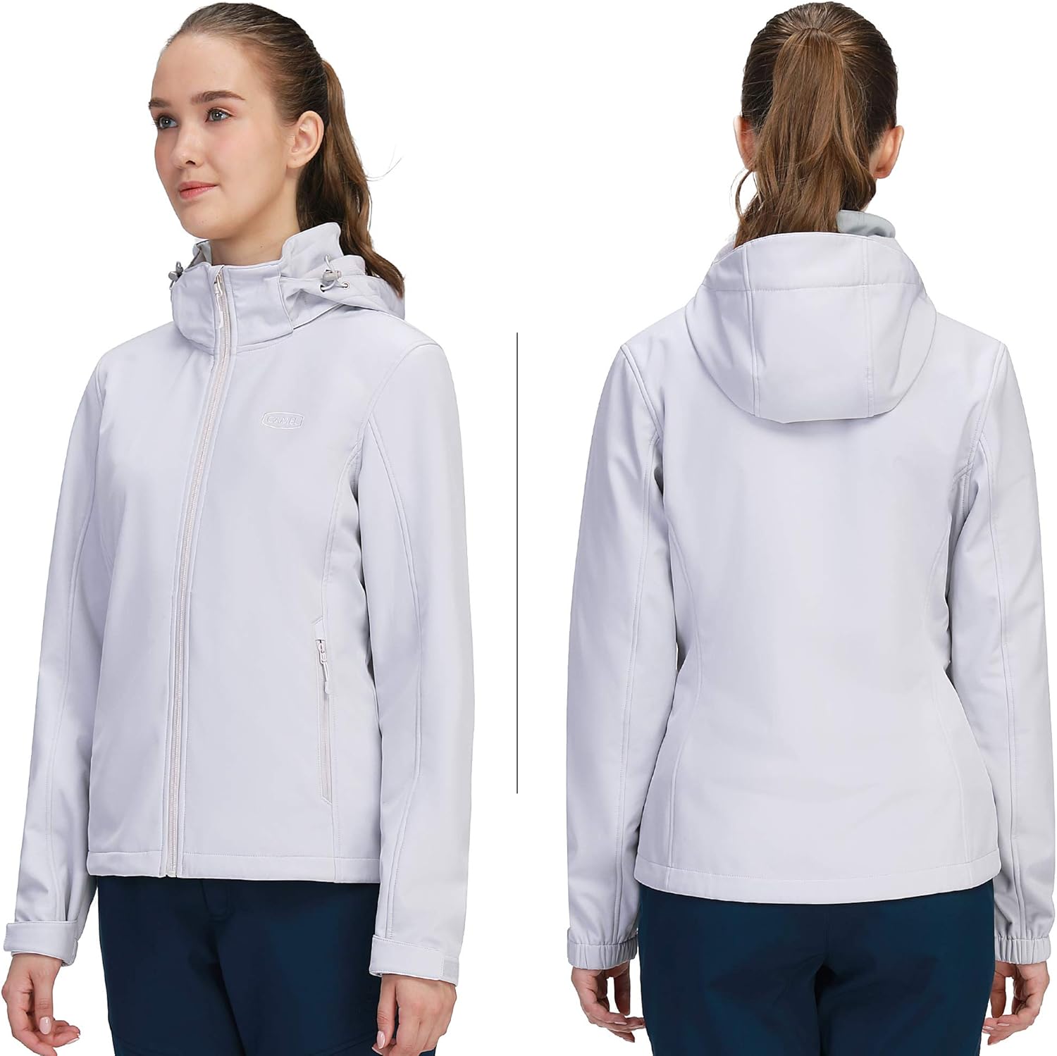 Women Softshell Fleece Jacket Hood - Waterproof Insulated Jacket Workout Running Zip Up Thermal Outerwear Fall Winter Coat at  Women's Coats Shop