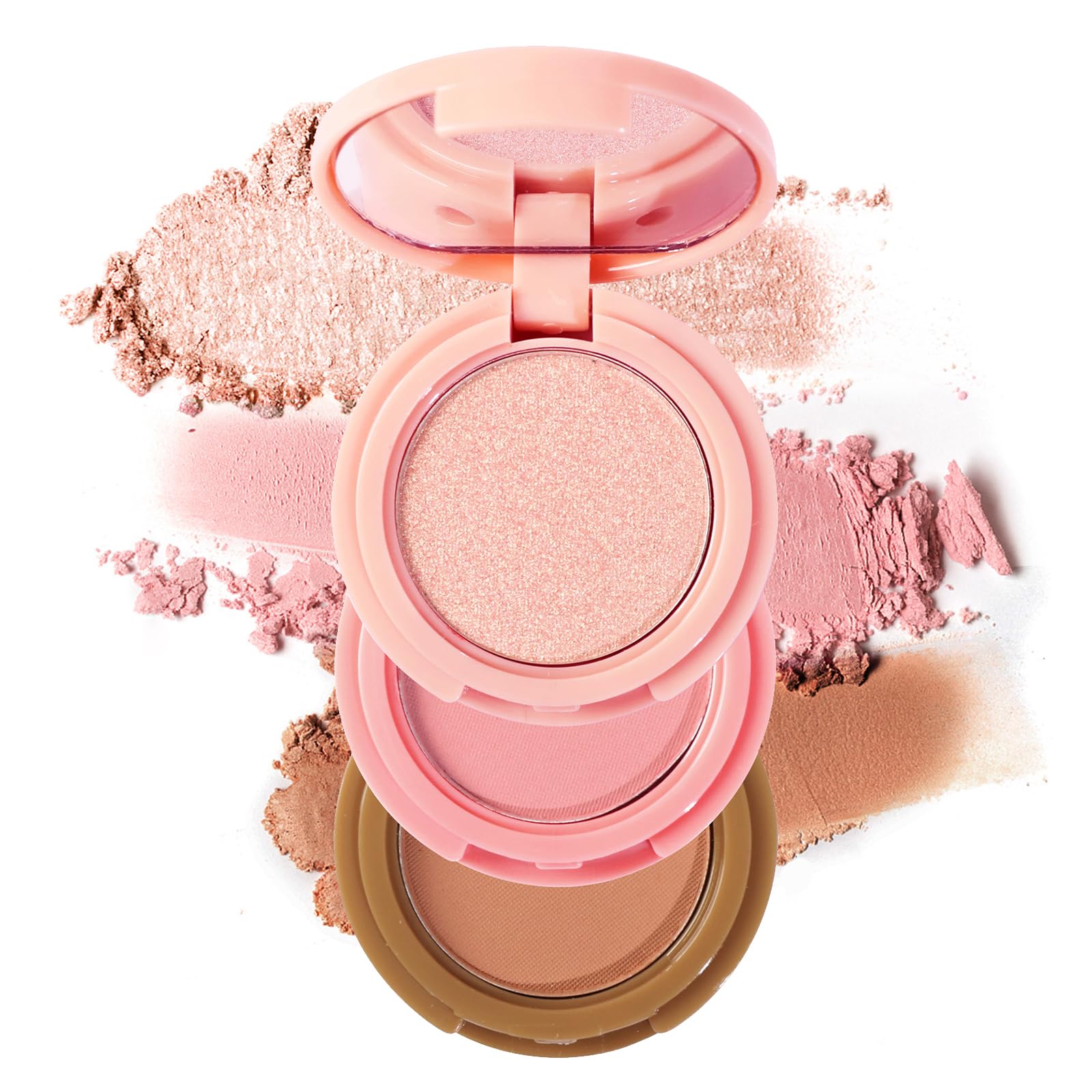 Erinde Highlighter, Bronzer & Blush Powder Palette, Matte Shimmer Powder Makeup, Face Palette with Mirror All in One, Blendable, Travel Friendly, Cruelty Free, 3 Colours — image 1
