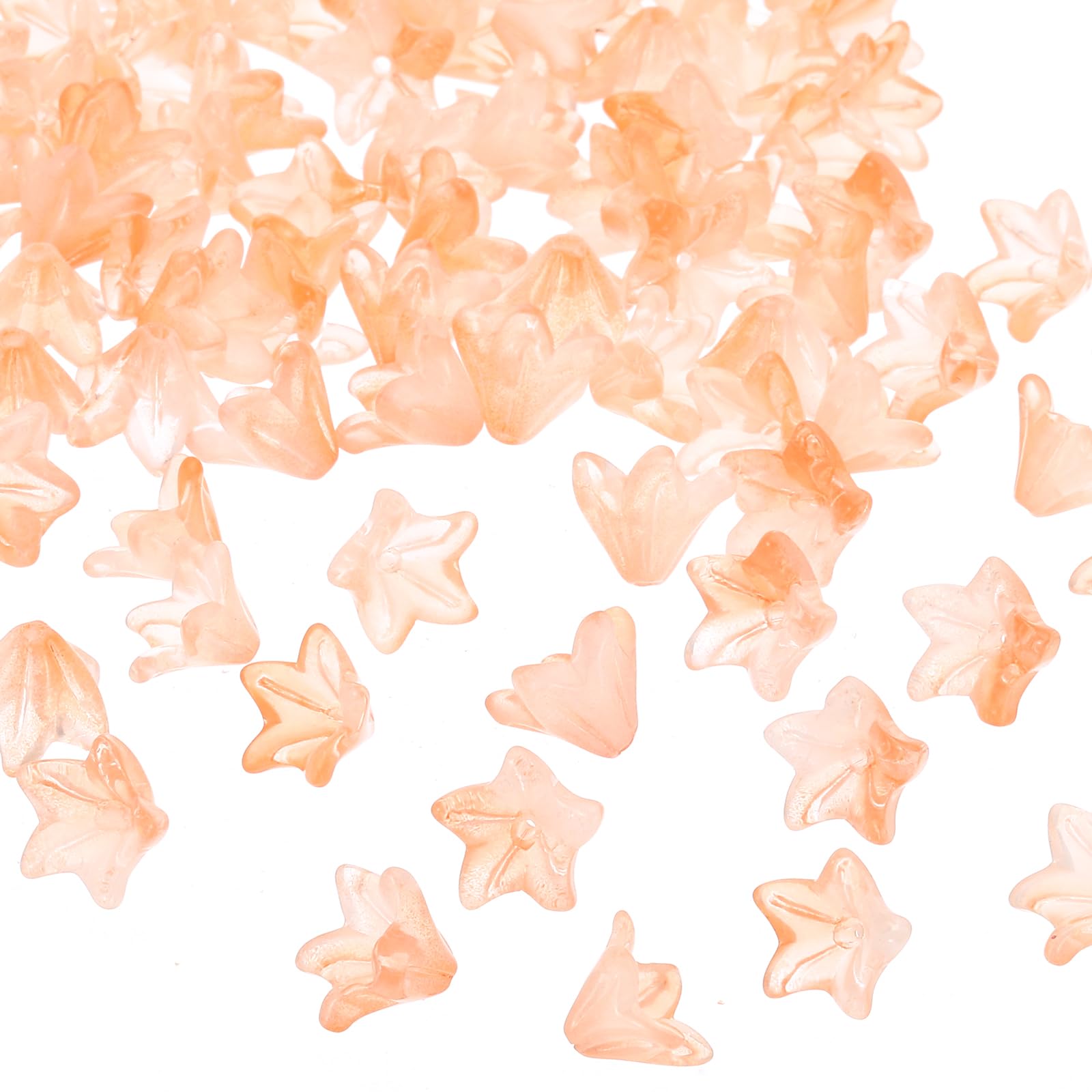 PATIKIL Glass Lily Flower Beads, 100 Pcs Gradient Flower Bead Charm for DIY Craft Decorations, Orange