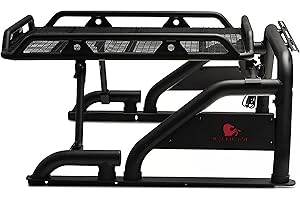 BLACK HORSE OFF ROAD Black Modular Universal Warrior ROLL BAR for 1/2 TON Trucks (GM Silverado 14+/Ford F150 15+/Dodge RAM 15+) with Full Size Cargo Basket(with RED Brake Light)