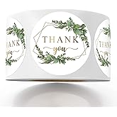 500 Chic Golden Greenery Frames Thank You Label Stickers, 1.4 Inches Circle Round Green Palm Leaves Wreath Thank You Stickers.