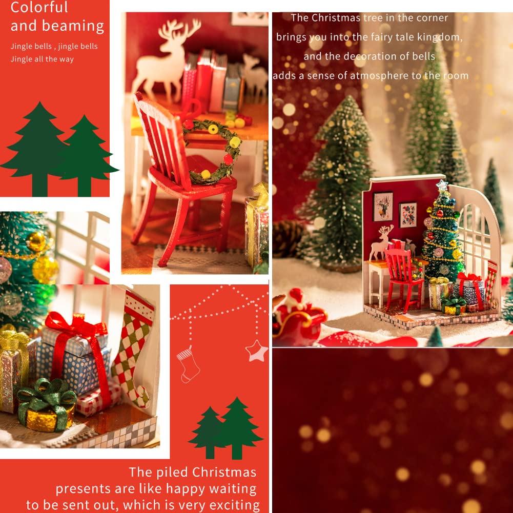 DIY Miniature Dollhouse Kit Bring Furniture 3D Wooden Model Toy with Led Light 1:24 Scale Creative Room Christmas Birthday Gift (Christmas Limit)