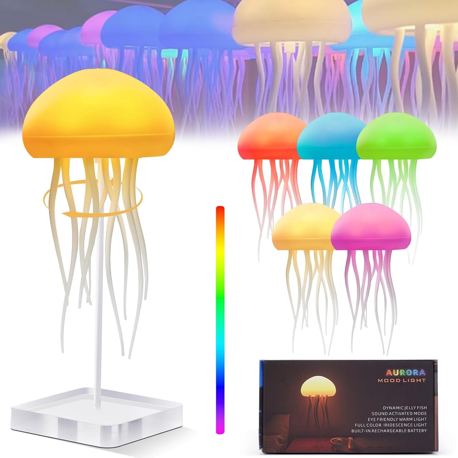 Asaint Jellyfish Lamp Rechargeable Table Lamp with Touch Sensor RGB Cute Jellyfish Light Floating Nightlight for Bedroom & Christmas Gifts (Base Model)