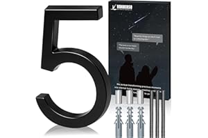 VONDERSO 6 Inch Floating House Numbers and Letters for Outside,Black Metal Modern Outdoor Address Sign for Yard Street and Mailbox, Zinc Alloy Solid Address Numbers and Letters,number 5