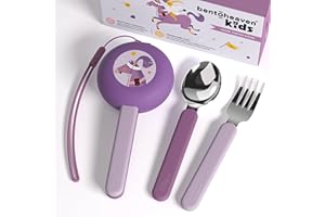 Bentoheaven Kids Travel Utensils with Case, Food-Grade Stainless Steel & BPA-Free Plastic, Travel Cutlery Set, Dishwasher Safe Fork, Spoon & Case, Reusable Flatware, Silverware for Kids (Horse)