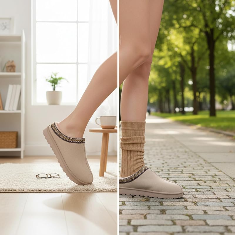 Hausschuhe Damen Winter Gefüttert Rutschfest Geschlossene Pantoffeln mit offener Ferse Warmem Plüschfutter und Dicker Profilsohle Hausclogs in Wildleder Optik für Zuhause X007 Braun 37