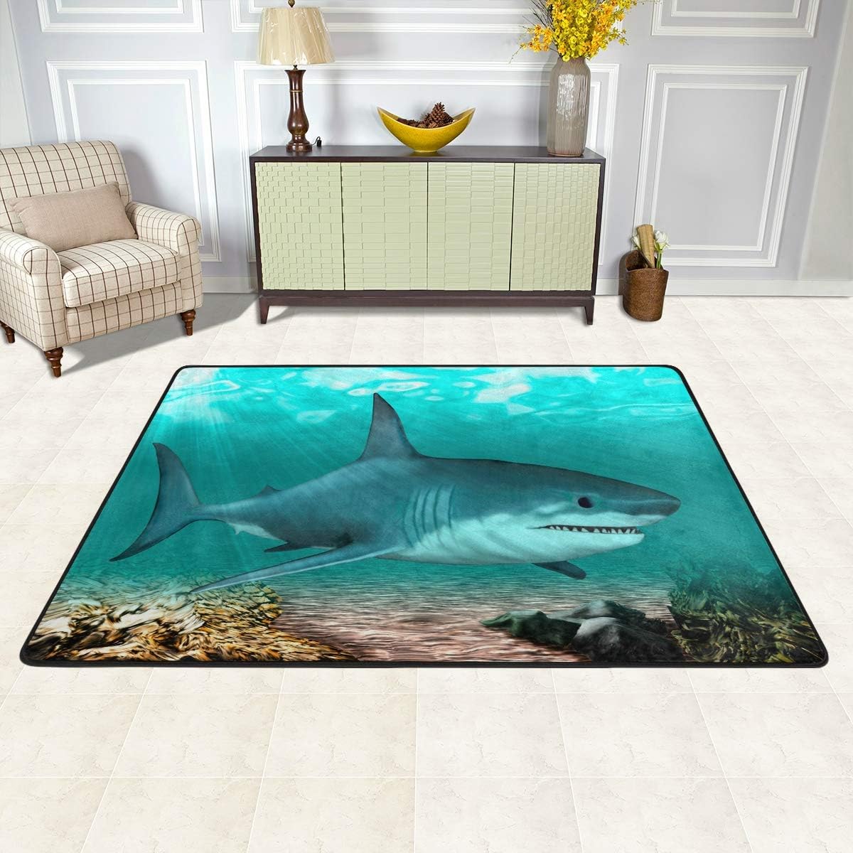 Naanle Ocean Animal Non Slip Area Rug For Living Dinning Room Bedroom Kitchen 39 X 60 Inches 100 X 150 Cm Shark Nursery Rug Floor Carpet Yoga Mat 3 X 5 Decoration Rugs Carpets
