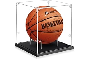KKU Basketball Display Case, Acrylic Clear Full Size Basketball Case with Solid Wood Base,UV Protected Basketball Display Stand for Autographed Standard NBA WNBA Ball Memorabilia Keepsake, Black