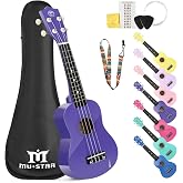 MUSTAR 21 Inch Soprano Basswood Purple Ukulele Set for Beginners | Ukuleles Set With Gig Bag, Strap, Picks,Stickers, Starter Basswood Ukuleles kit