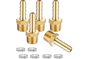 NICOLEKAY 5 Pcs Brass Hose Fittings, 3/4 NPT to 1 Barb, Male Thread Hose Barb Adapter Connector