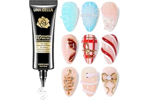 UNA GELLA 3D Gel Nail Art, 3D Nail Gel Sculpting G el Glue 15g 4 in 1 No Wipe Clear Nail Polish for Nails Tips, Chrome Powder, Nail Charms Gems, Drawing and DIY Christmas Nail Art Lamp Curing Needed