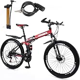 Bruce &amp; Shark Folding Bike, Adjustable Ergonomic Seat, Outdoor Cycling/City Bicycles, Full Suspension, 7 Tower Wheels, with Bike Lock