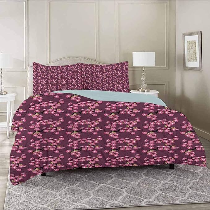 YUAZHOQI Cherry Blossom Duvet Cover 3 Piece Set April in Seasonal Trees