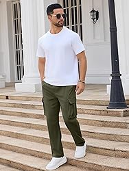 PLEPAN Men's Casual Cargo Pants Drawstring Hiking