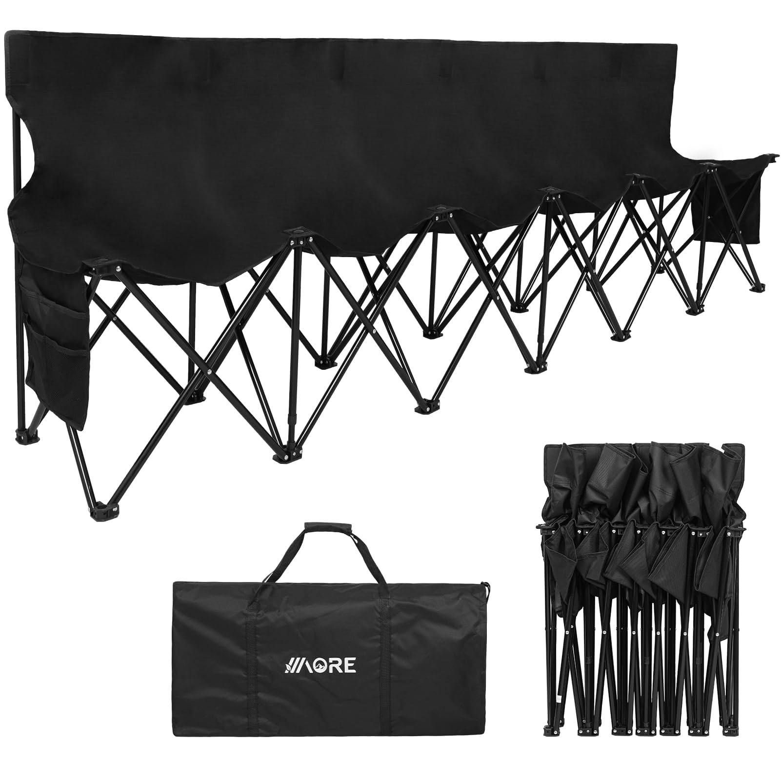 Photo 1 of 1MORE Soccer Bench - Portable Folding Team Bench, 6 Seats Foldable Sideline Benches, Soccer Chair with Bag & Backrest, Adult Team Chair for Football Camp Sport Events Outdoor Seating.Black