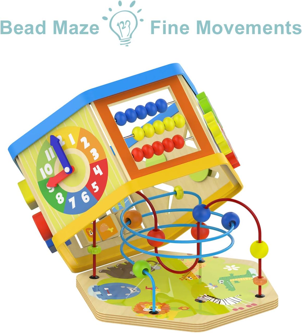 top bright wooden activity cube