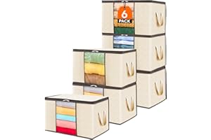Lifewit 6 Packs Clothes Storage Bag, Storage Bins for Clothes, Blankets, Comforters, Foldable Clothing Storage with Reinforce