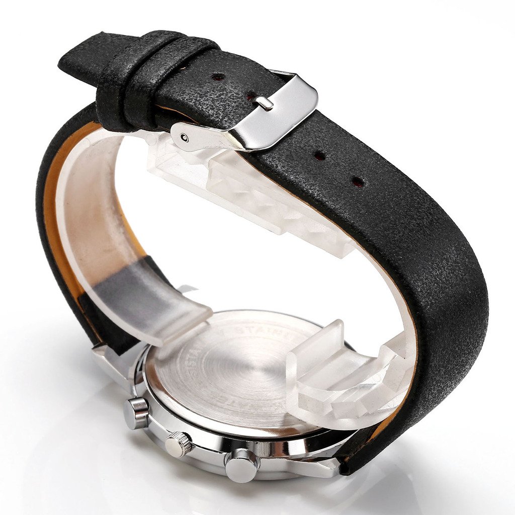 JSDDE Uhren,Modisch Einfach Armbanduhr Traveler unecht Chronograph Quarzuhr Matte Kunstleder Band Armbanduhr,Schwarz