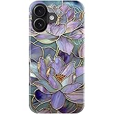 DorisMax for iPhone 16 Case - Wireless Charging Compatible - Dual-Layer Hard Shell + Silicone Cover - Shockproof Protective Phone Case with Stylish Designs for Women - Abstract Lotus