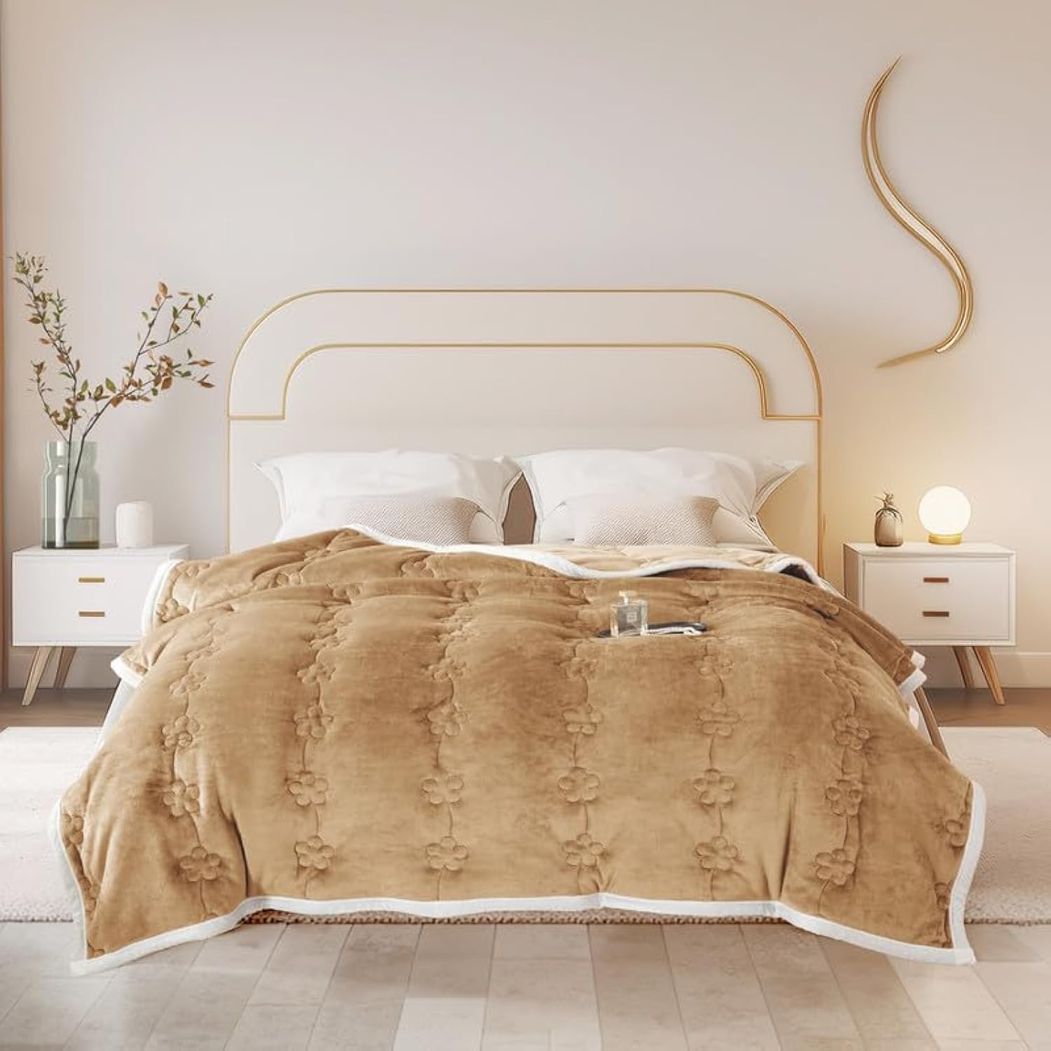 ShowyLive Fluffy Fleece Blanket Sofa Bed Throw Flannel 810gsm Thick Blanket for Sofa Couch Recliner, 3 Layer Cotton Plush Soft Breathable Washable Throw Blanket for Winter Autumn (Camel, 150x200cm)